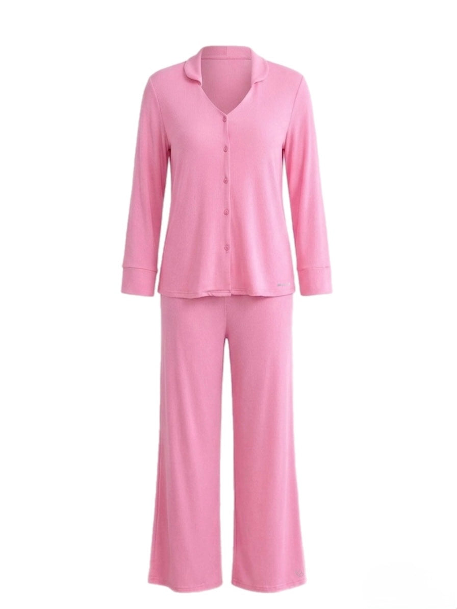 CloudNine Ribbed Button-Down Pajama Set