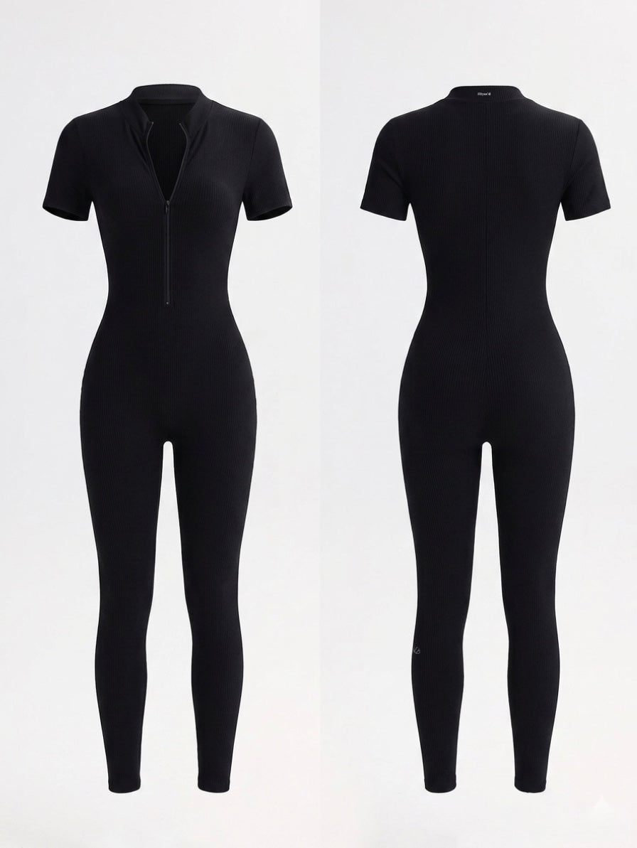 Hourglass Ribbed Zip-Up Jumpsuit