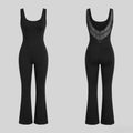 Sculpting Scoop Neck Flare Jumpsuit with Illusion Mesh Back