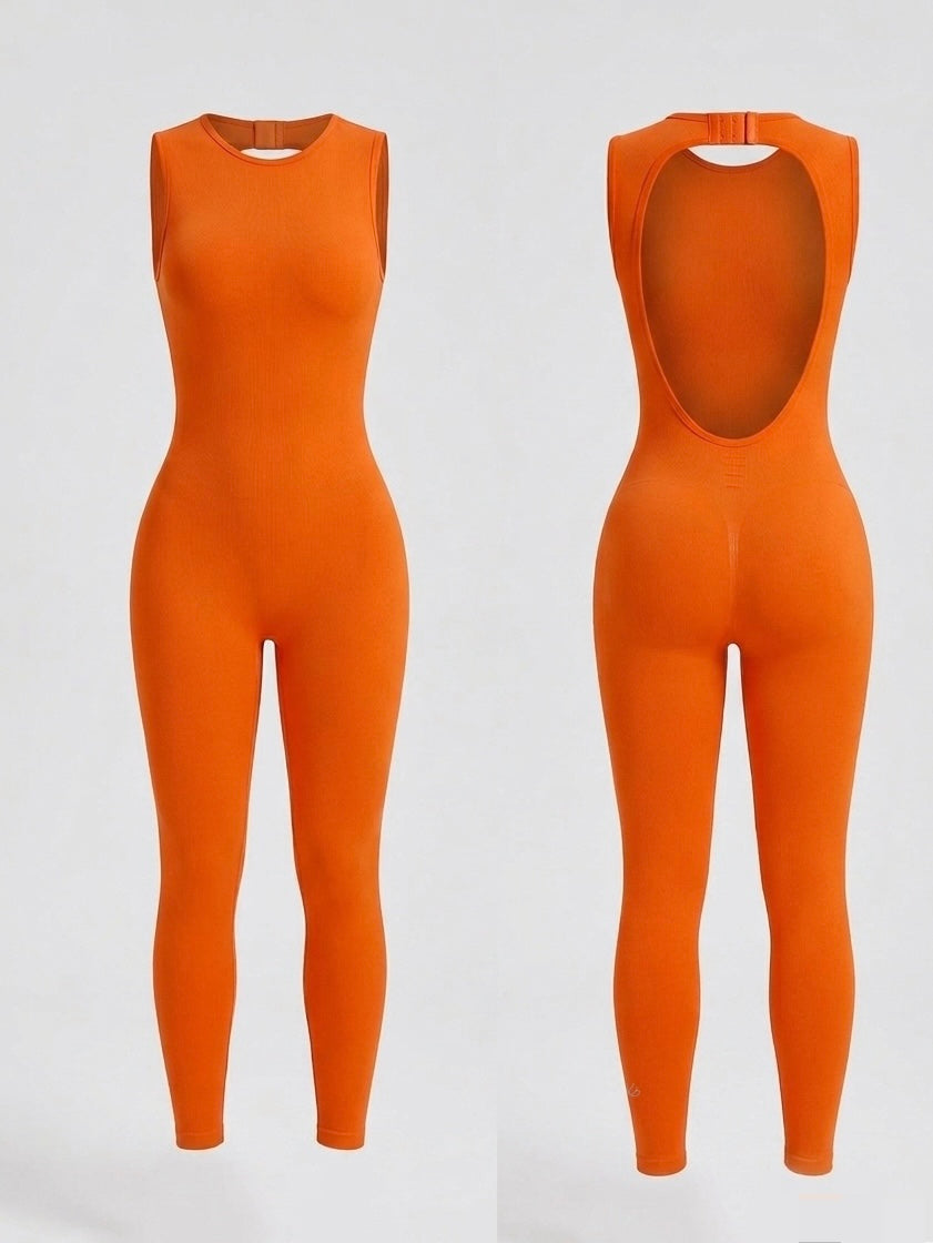 Sunkist Ribbed Open-Back Jumpsuit